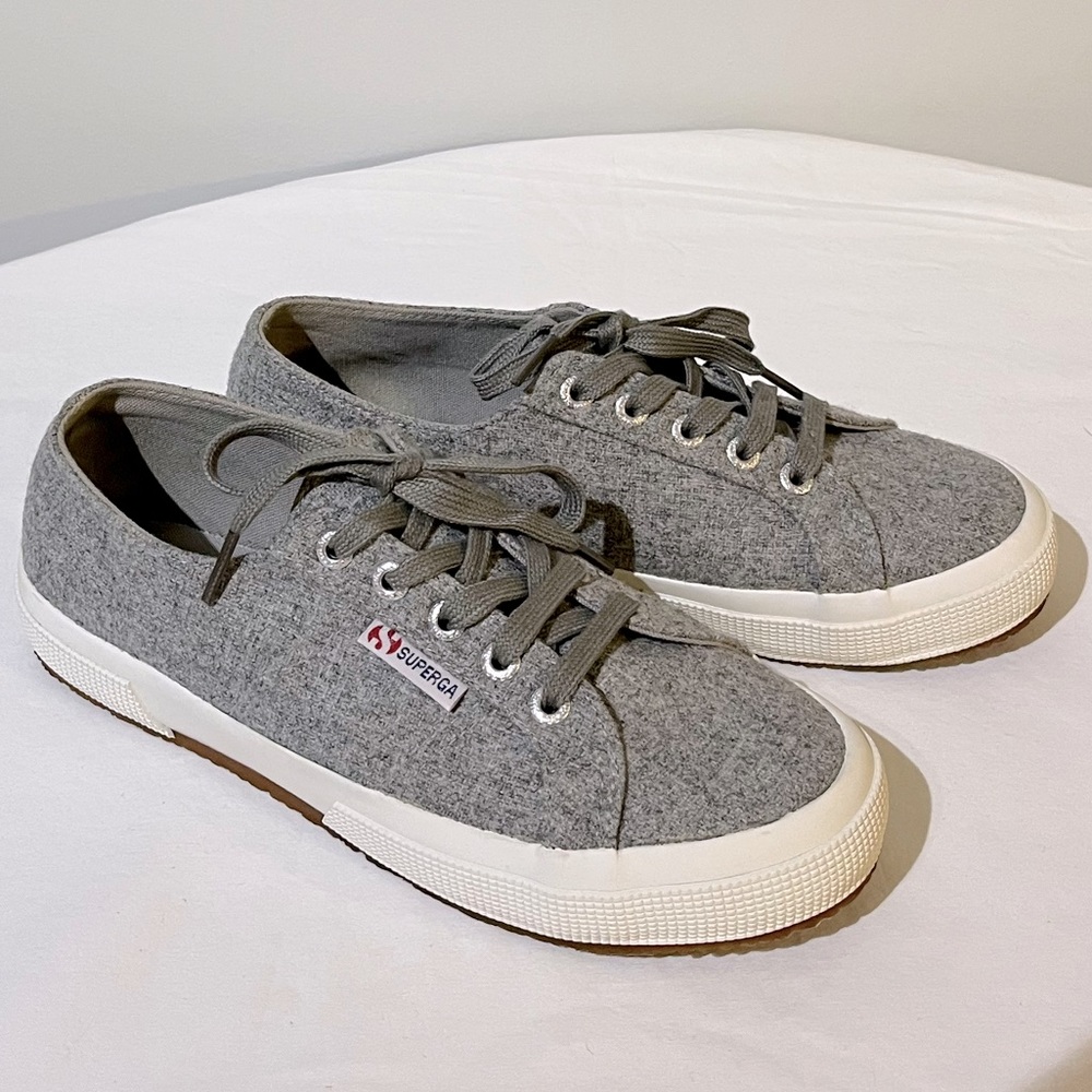 LIKE NEW Superga Wool Classic Low Top Sneakers Gray Grey Shoes 7.5 38 6 unisex